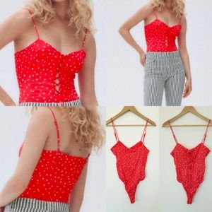 Zara Women's Satin Star Lace-Up Bodysuit Romantic Boho Plunging Snap Bottom NWT